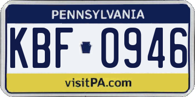 PA license plate KBF0946