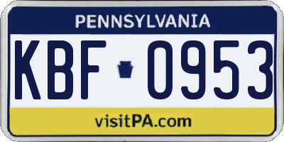 PA license plate KBF0953