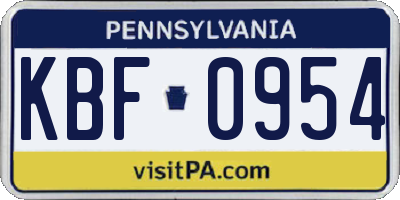 PA license plate KBF0954