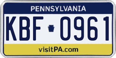 PA license plate KBF0961