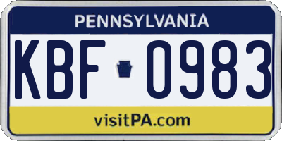 PA license plate KBF0983
