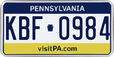 PA license plate KBF0984