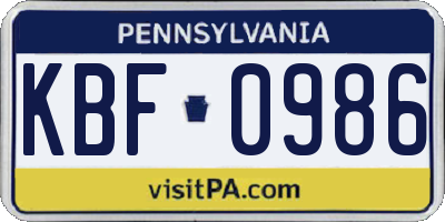 PA license plate KBF0986