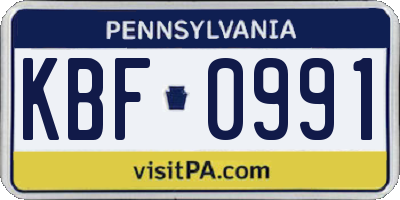 PA license plate KBF0991