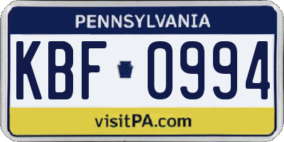 PA license plate KBF0994