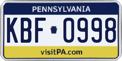 PA license plate KBF0998