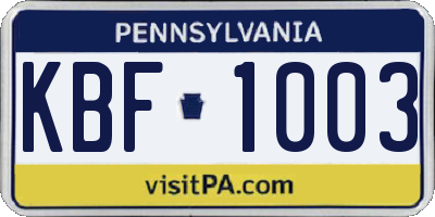 PA license plate KBF1003