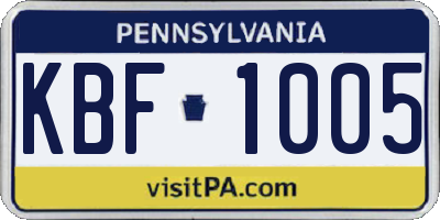 PA license plate KBF1005