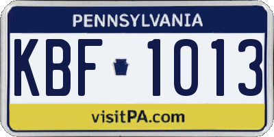 PA license plate KBF1013