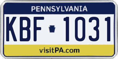 PA license plate KBF1031