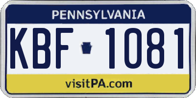 PA license plate KBF1081