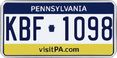PA license plate KBF1098