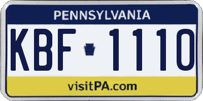 PA license plate KBF1110