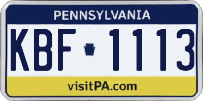 PA license plate KBF1113