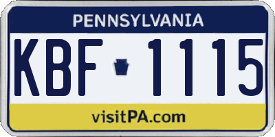 PA license plate KBF1115