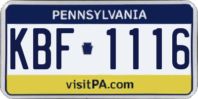 PA license plate KBF1116