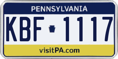 PA license plate KBF1117
