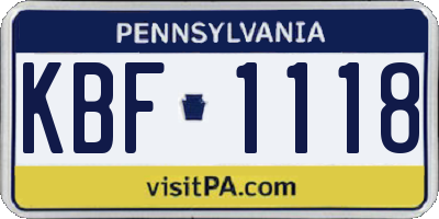 PA license plate KBF1118