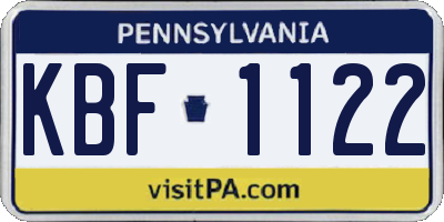 PA license plate KBF1122