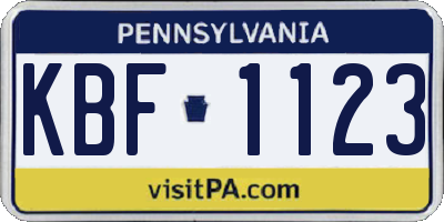 PA license plate KBF1123