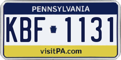 PA license plate KBF1131