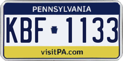 PA license plate KBF1133