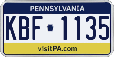 PA license plate KBF1135