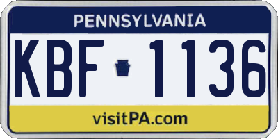 PA license plate KBF1136