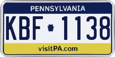 PA license plate KBF1138