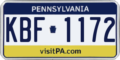 PA license plate KBF1172