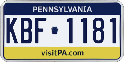 PA license plate KBF1181