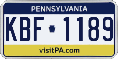 PA license plate KBF1189