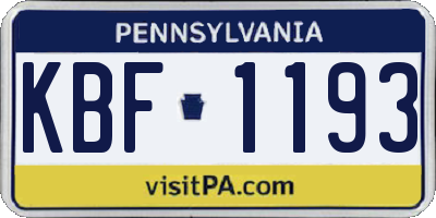 PA license plate KBF1193