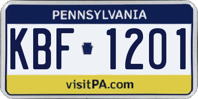 PA license plate KBF1201