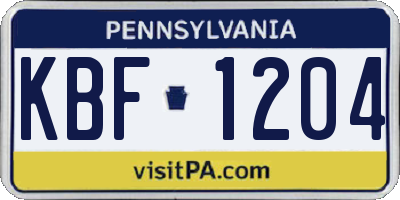 PA license plate KBF1204