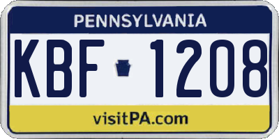 PA license plate KBF1208