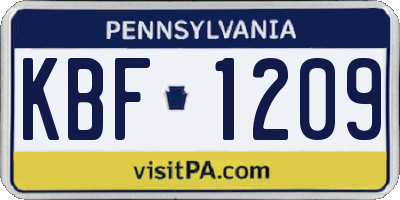 PA license plate KBF1209