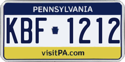 PA license plate KBF1212