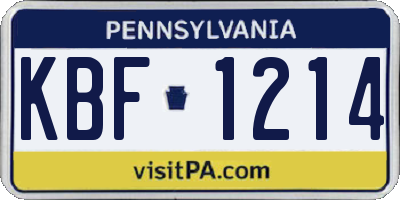 PA license plate KBF1214
