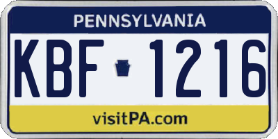 PA license plate KBF1216