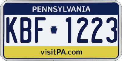PA license plate KBF1223