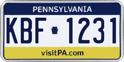 PA license plate KBF1231
