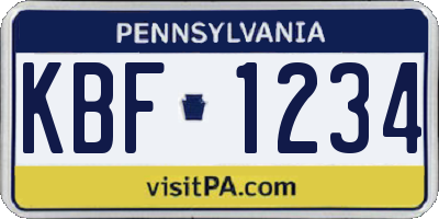 PA license plate KBF1234
