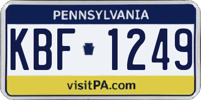 PA license plate KBF1249