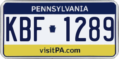 PA license plate KBF1289