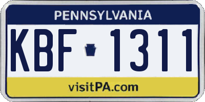 PA license plate KBF1311