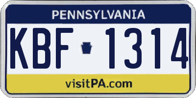 PA license plate KBF1314