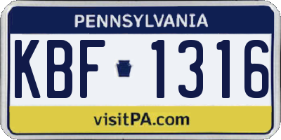 PA license plate KBF1316