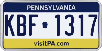 PA license plate KBF1317