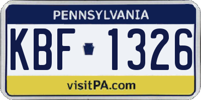 PA license plate KBF1326